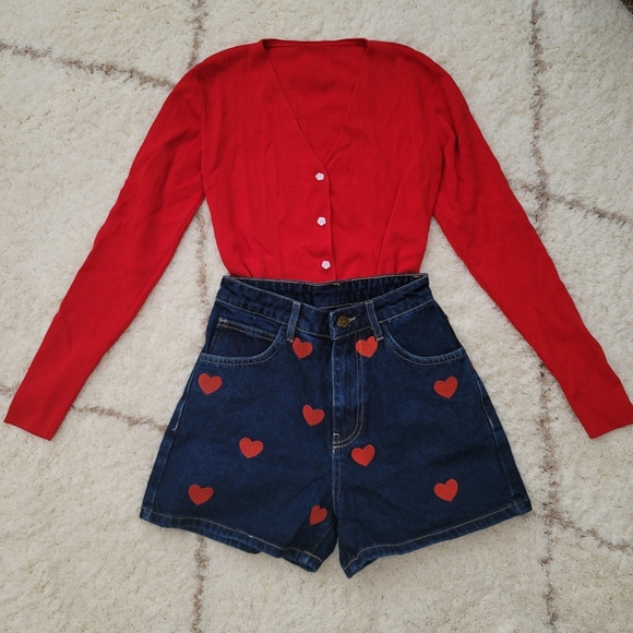 Modcloth Sweaters - Cute Red Long Sleeve Cardigan with Floral Button